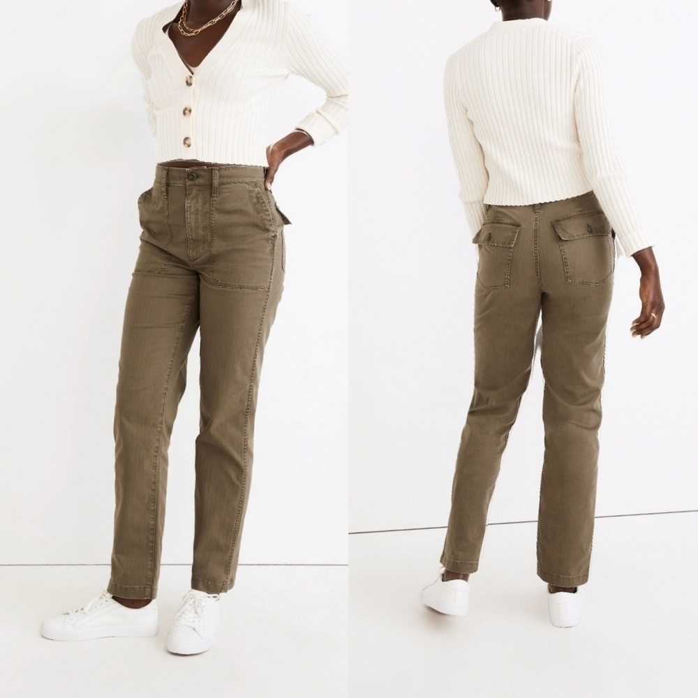 Madewell The Curvy Perfect Vintage Straight Workwear Pants Olive Green Size 27 - Picture 1 of 8